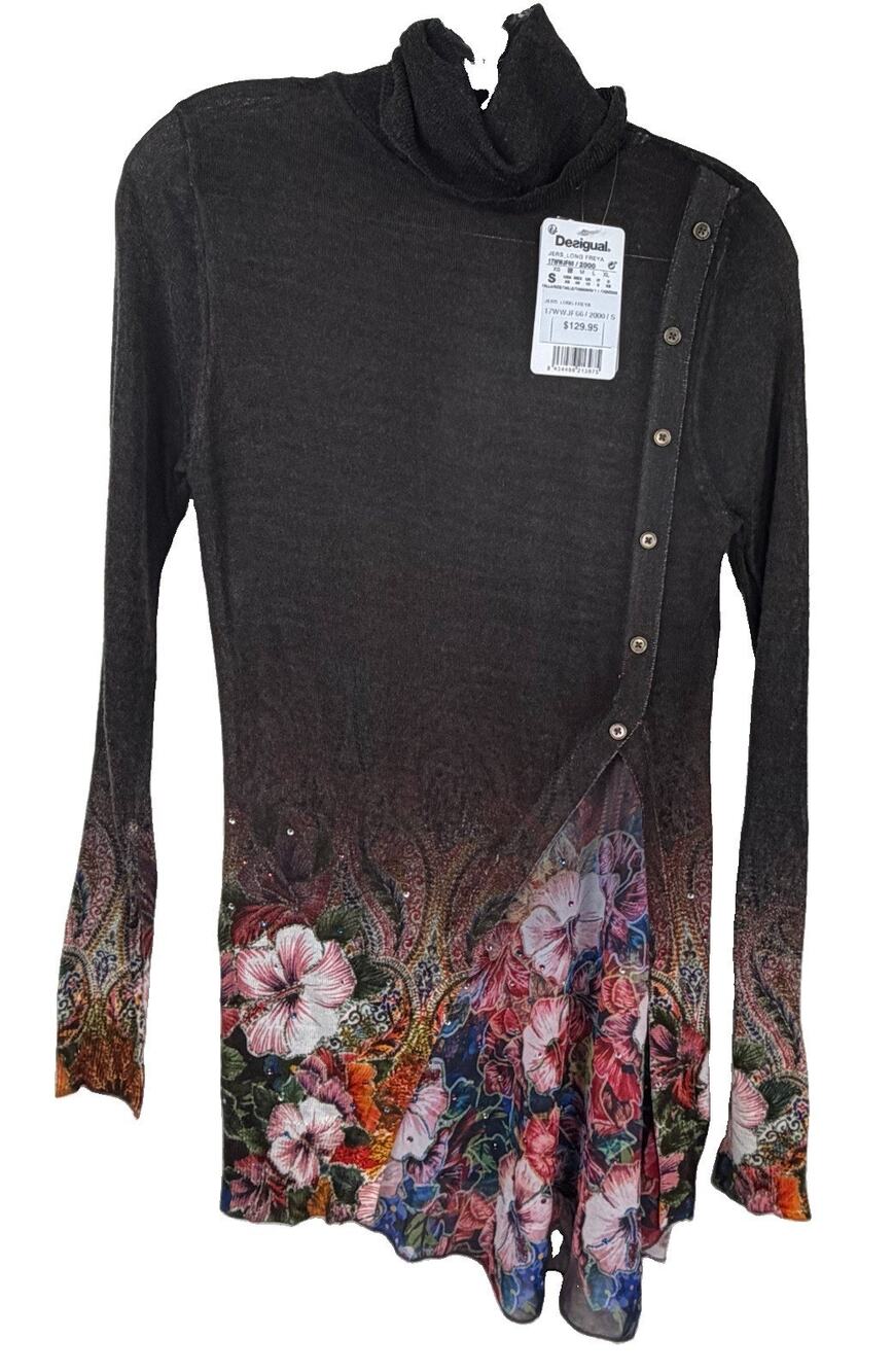 Desigual Women's Brown Long Freya Turtleneck Tunic Sweater Wool Blend Sze XS NWT